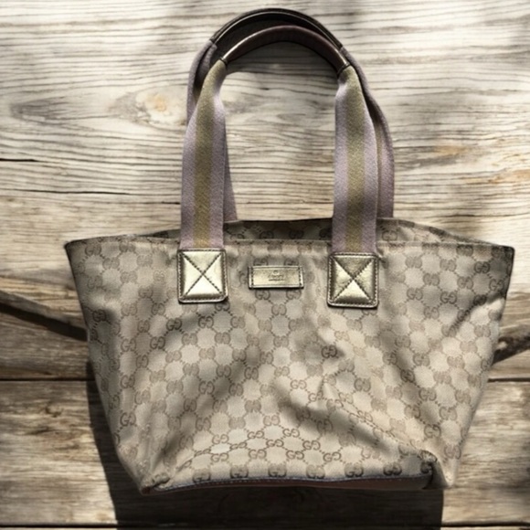 Authentic Beige & Gold Gucci Logo Tote Hangbag - Picture 1 of 16